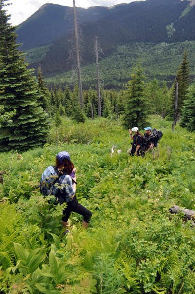 Clair and Nico heading down the hill