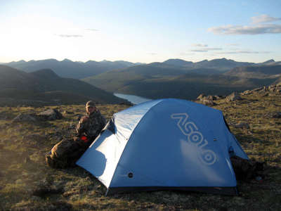 Scott setting up the tent one night