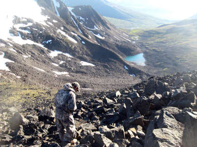 Scott walking down the large rockslide