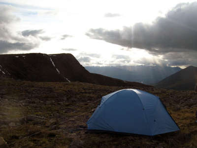 Stormy view overtop the tent
