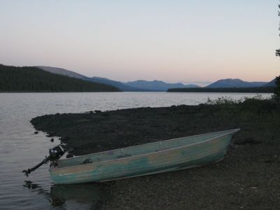 Looking down the lake over the boat