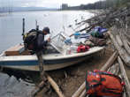 Scott Weir docking his boat in Ootsa Lake